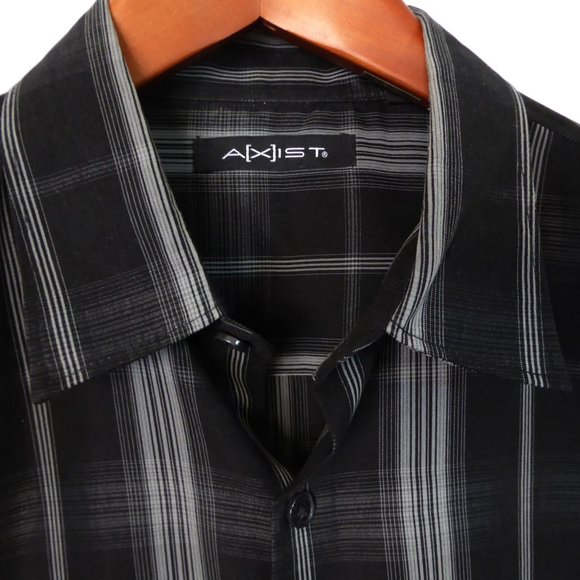 AXIST BRAND BLACK GRAY STRIPE PLAID BUTTON DOWN SHIRT (PRE-OWNED) LARGE - Picture 3 of 8